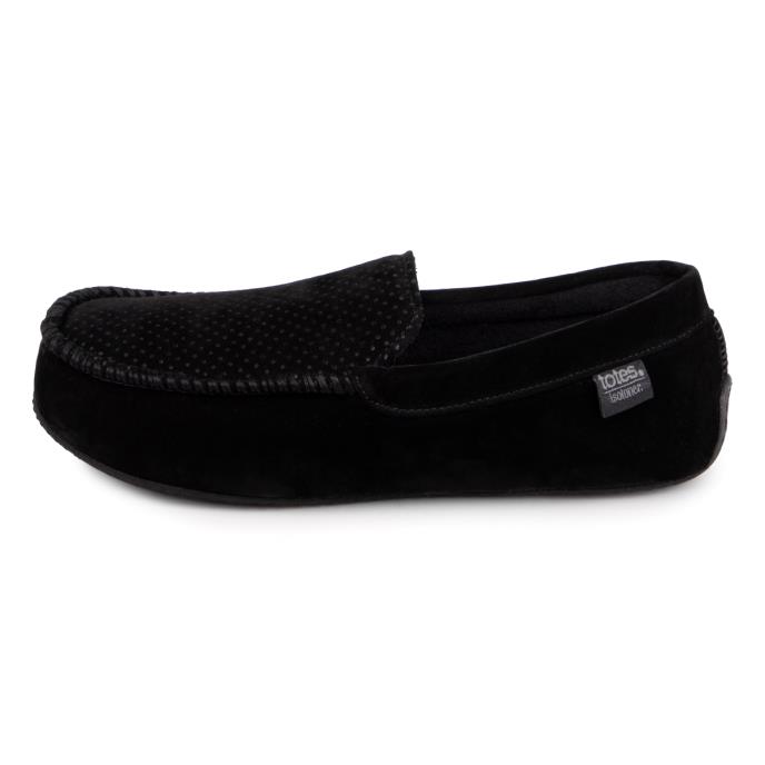 Isotoner Mens Perforated Suedette Moccasin Slipper Black Extra Image 3